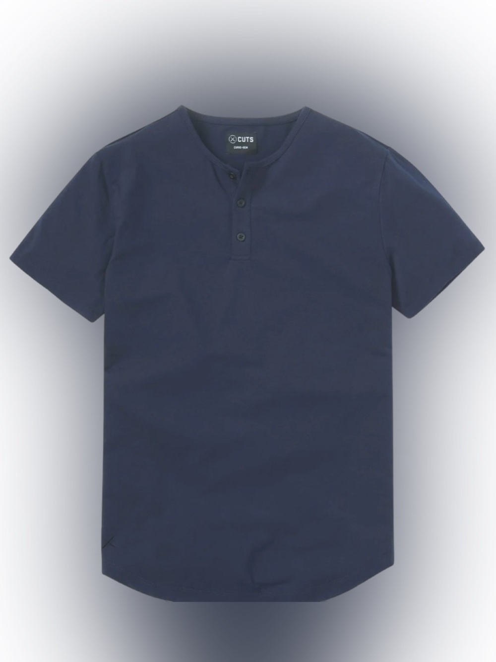 CUTS Men's AO Henley Curve-Hem Short-Sleeve Crew Neck Shirt XL Pacific Blue